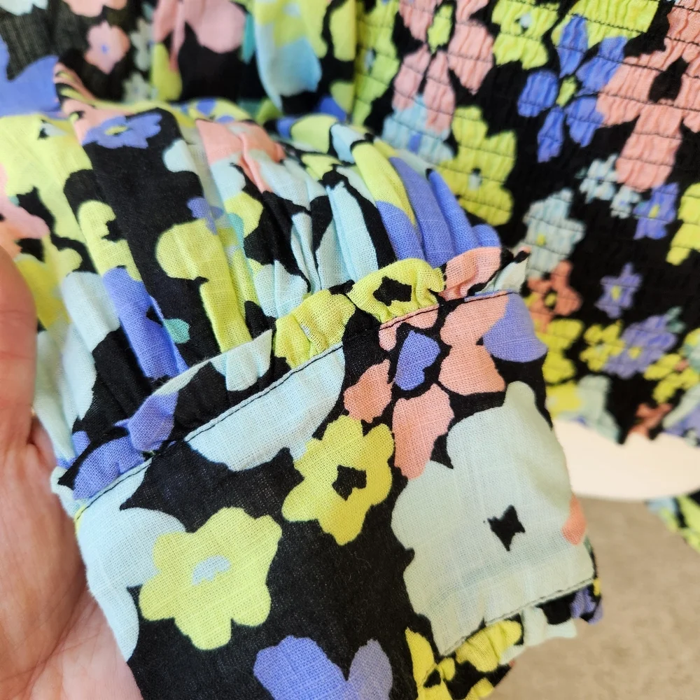 Free People Ariana Floral Colorful Printed Crop Top Blouse Long Sleeves Medium - Picture 7 of 15